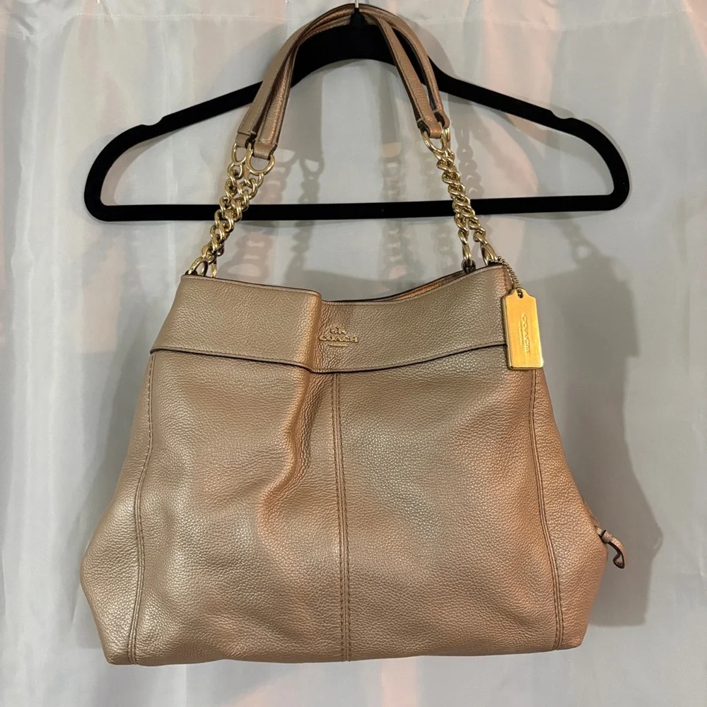 Coach Lexy Platinum Triple Compartment Shoulder Bag Purse Gold Hardware - Picture 11 of 16